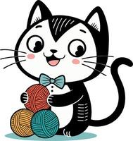 Cute Cat Character Playing with Colorful Yarn Balls Ideal for Kids Illustrations and Designs vector