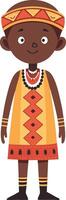 African Boy Character in Traditional Attire with Vibrant Patterns for Illustrations and Designs vector