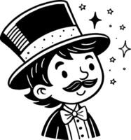 Magician Character in Top Hat with Mustache and Sparkles for Fun Illustrations and Designs vector
