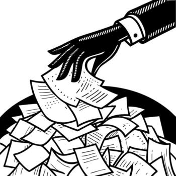 Hand Dropping Papers into Pile Illustrating Organization and Decluttering Concepts vector