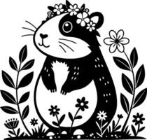 Cute Chubby Hamster Surrounded by Flowers and Leaves for Fun Creative Projects vector