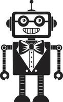 Whimsical Retro Robot Character in Tuxedo with Bow Tie for Playful Designs and Illustrations vector