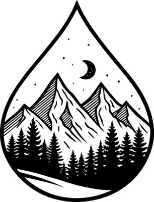 Mountain Landscape in Raindrop Shape with Pine Trees and Moonlight