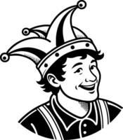 Playful Jester Character Smiling with Whimsical Hat for Tattoo and Graphic Design vector
