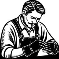 Craftsman Concentrating on Fine Detail Artisan Work for DIY Projects and Tattoo Design vector