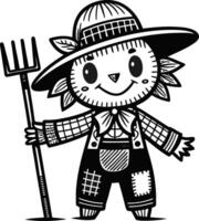 Charming Scarecrow Cartoon Character with Fork for Farm and Harvest Illustrations vector