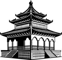 Elegant Chinese Pagoda with Traditional Architecture Ideal for Tattoo Design and Coloring Books vector