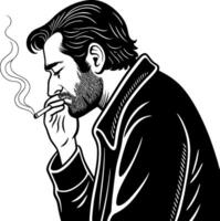 Stylized Profile of a Serious Man Smoking a Cigarette in a Leather Jacket vector