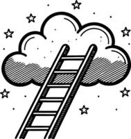 Ladder Reaching Towards Dreamy Cloud and Stars Inspirational Illustration for Creativity vector