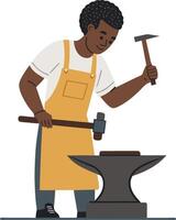 Blacksmith Creating Metalwork with Hammer and Anvil in Workshop Environment vector