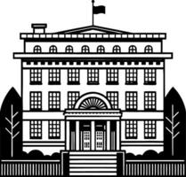 Classic Architectural Building with Flag and Garden Detailing for Educational and Creative Projects vector