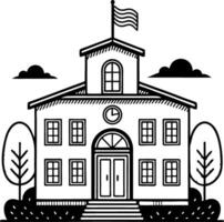 Classic School Building with Flag Clouds and Trees Ideal for Educational Themes vector