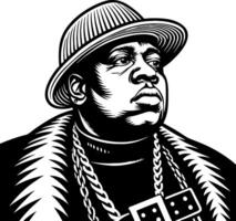 Bold Black and White Portrait of a Hip Hop with Stylish Hat and Chains for Design Projects vector