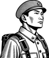Military Soldier Portrait in Uniform with Cap and Equipment for History and Art Projects vector
