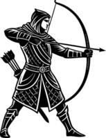 Skilled Archer Drawing Bow Arrow Dynamic Pose Medieval Fantasy Character Design vector