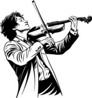 Dynamic Violinist Playing Classical Music in Elegant Attire with Passionate Expression vector