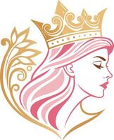 Elegant Queen Profile with Crown and Floral Elements for Personal Branding and Crafts vector