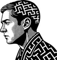 Intricate Maze Design in Human Profile Illustrating Complexity of Thought and Mind vector