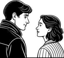 Romantic Couple Silhouette Embracing in Profile Illustration for Love Themes vector