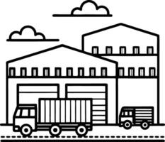 Warehouse and Trucks Illustration Suitable for Industrial Design and Coloring Pages vector