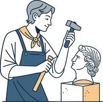 Sculptor Carving Classical Statue with Hammer and Chisel in Creative Art Studio vector