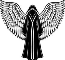 Mystical Grim Reaper with Majestic Wings in Black Cloak Design for Tattoos and Fantasy Art vector