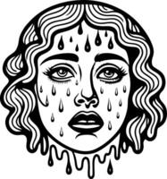 Sad Womans Face with Tears and Drips for Tattoo Design and Art Projects vector