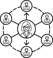Business Networking Diagram Featuring Central Leader with Connected Team Members for Collaboration vector