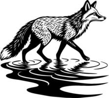 Elegant Fox Walking Through Water with Reflections in a Nature Inspired Design vector