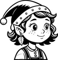 Charming Girl with Elf Ears and Playful Hat Ideal for Coloring Books and Creative Projects vector
