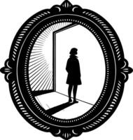 Silhouette of a Woman in a Frame with Open Door Symbolizing Opportunity and Reflection vector