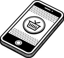 Mobile Phone with Shopping Cart for E-commerce and Digital Marketing Applications vector