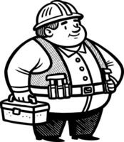 Cheerful Construction Worker Cartoon Character with Toolbox and Hard Hat vector
