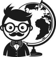 Smart Boy with Mustache and Globe Educational Illustration for Learning and Teaching vector