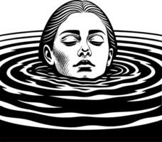 Womans Face Surrounded by Calm Water Ripples for Meditation and Serenity Art vector