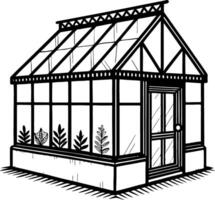Detailed Greenhouse Illustration with Plants for Gardening Projects and Coloring Pages vector
