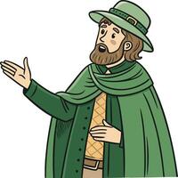 Illustration of a Bearded Man in a Green Cloak and Hat Gesturing for Potential Storytelling Use vector
