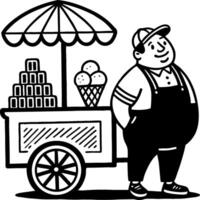 Cheerful Ice Cream Vendor Standing by Cart with Cones and Cups for Summer Treats vector