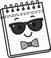 Cute Smiling Notepad with Sunglasses and Bow Tie Character Design for Fun Illustrations vector