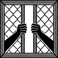 Hands Grasping Bars of a Prison Window Symbolizing Freedom and Struggle vector