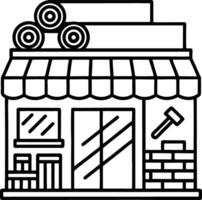 Detailed Line Art of a Cozy Shopfront with Tools Logs and Bricks Perfect for Crafts and Design vector