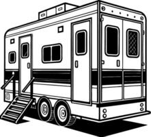 Detailed Illustration of a Travel Trailer with Steps and Multiple Doors for Design Use vector