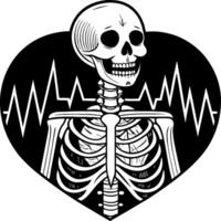 Skeleton with Heartbeat Graphic Ideal for Tattoo Design and Creative Illustrations vector