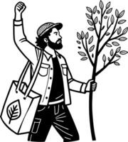 Empowered Environmentalist Raising Branch in Celebration of Nature and Conservation Efforts vector