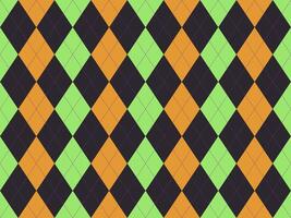Vibrant argyle pattern in Halloween colors orange, black, and lime green. Perfect for festive backgrounds, textiles, or wrapping paper. vector