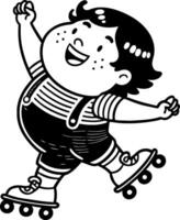Joyful Chubby Boy Roller Skating with Freckles and Cheerful Expression for Fun Art Projects vector