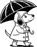 Cute Dog with Umbrella in Raincoat Enjoying a Puddle Perfect for Coloring Books and Crafts vector