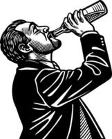 Man Celebrating Success with Cheers Enjoying Beverage in Formal Attire Vintage Style Illustration vector