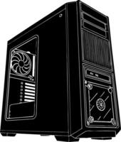 Detailed Illustration of High-Performance Computer Tower Case Design for Technical Graphics vector