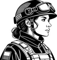 Female Soldier Profile Silhouette Art for Military Themes and Designs vector